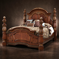 Ensemble de meubles de chambre à coucher antiques, lit king size de luxe, cadre de lit en bois massif, tête de lit sculptée en bois, meubles classiques américains