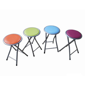Taburete plegable de Metal redondo con asiento acolchado de vinilo, barato - Product Image 1