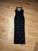 Robe de soirée longue de luxe pour femme SB3572, style halter, ornée de perles et de strass, robe moulante longue en bandage