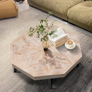 Wood Octagonal Coffee <b>Table</b> 30 Inch Patchwork Top Cross Metal <b>Legs</b> Farmhouse Style Living Room <b>Table</b> - Product Image 2