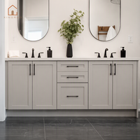 Meuble-lavabo double vasque gris clair XINGRUO prêt à l'emploi, style Shaker, armoires sur mesure avec plan de travail en pierre blanche
