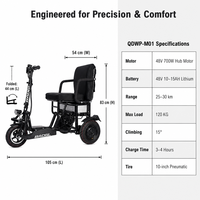 Scooter électrique à 3 roues, nouveau design, pliable, tricycle pour personnes handicapées, 48V 350W/700W, double moteur, lithium 15Ah, suspension intégrale, télécommande