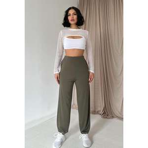 Pantalons décontractés en velours côtelé kaki pour femmes, respirants, taille mi-haute, élastiques, cargo, lavage coloré, vente en gros - Product Image 4