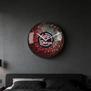Reloj de Pared Vibrante Rojo de Cristal Convexo de 14 Pulgadas con Patrón Creativo de Discoteca para Interiores Eclécticos, Galerías de Arte Pop o Restaurantes - Product Image 2