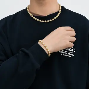 Wholesale Price Hip Hop Men 8mm Ball Chain Necklace 14K Gold Plated Iced Out Luxury Choker Cuban Chain Necklace Beads Jewelry