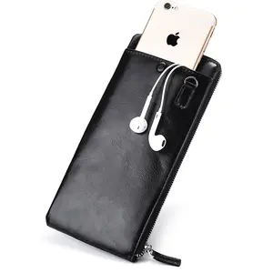 新着ジッパー電話財布若い男ファッションミニマリストPUレザー薄い黒の財布クリップ付き