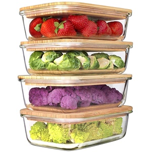 5pcs/<b>Set</b> Glass Food Bamboo Storage Containers With Bamboo Lids <b>Box</b> Storage Canister - Product Image 4
