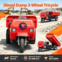 Tricycle à benne basculante diesel haute performance à 3 roues, 200-250W, 30-50km/h, benne basculante hydraulique pour travaux de construction lourds, transport minier
