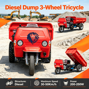 Tricycle à benne basculante diesel haute performance à 3 roues, 200-250W, 30-50km/h, benne basculante hydraulique pour travaux de construction lourds, transport minier - Product Image 2