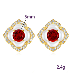 Boucles d'oreilles clous trèfle à quatre feuilles en nacre fine 925, pierre naturelle taillée 5 mm, argent plaqué or, bijoux tendance, cadeau - Product Image 6