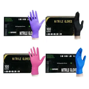 Nitril toz ücretsiz 3.5g 4.5g 6g pembe siyah mavi mor eldiven kadınlar için siyah nitril eldiven ev işi