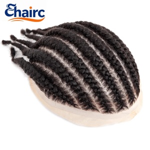 Parrucchino da <span class=keywords><strong>uomo</strong></span> con 8 trecce cornrow, in pizzo integrale, 100% capelli umani, traspirante, con linea naturale dei capelli, sistema unisex - Product Image 4