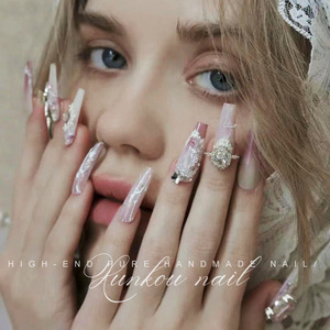 Wholesale Handmade French Press on <strong>Nails</strong> - <strong>Pink</strong> Rose <strong>Ombre</strong> Design with <strong>Glitter</strong> Rhinestones, Detachable &amp; Reusable for Wedding - Product Image 5