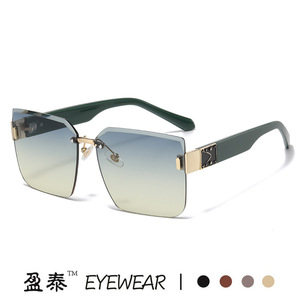 Eyewear Frameless <b>Square</b> <b>Sunglasses</b> UV400 Women's Fashion Street Style Runway Look Black Plastic Metal Frame - Product Image 3