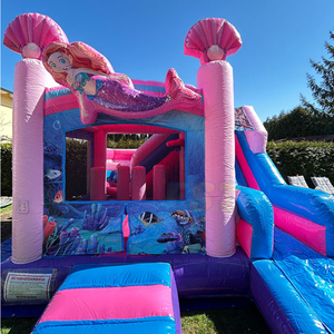 Castillo Inflable para Niños con Tobogán, Diseño de Sirena y Conchas, Casa de Brinco Inflable con Tobogán Acuático para Niños - Product Image 4