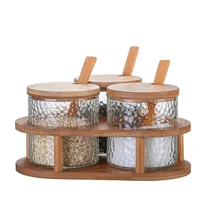 Cam baharat pot mutfak malzemeleri kutusu ev kombinasyonu mutfak malzemeleri şişe yağ tencere bambu tabanı ile baharat kavanoz