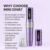 POPU Mini Diva, machine rotative professionnelle PMU sans fil, basse tension 2V, 1 batterie supplémentaire, machine de maquillage permanent