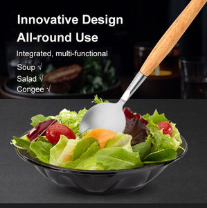 Mango largo decorativo haya madera y acero inoxidable ensalada servir cuchara y tenedor herramientas de ensalada de Metal - Product Image 4