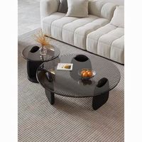 Ensemble de table basse en verre trempé avec cadre en bois, design moderne minimaliste pour petit appartement, meubles de salon