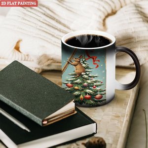 Taza Mágica de Cerámica que Cambia de Color con Calor, 11 oz, Diseño de Árbol de Navidad con Conejo, Negro Escarchado - Product Image 3
