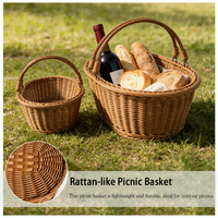 Panier de rangement en rotin plastique tressé avec poignée, design ovale et rectangulaire polyvalent, style européen et américain, tissé à la main, idéal pour Noël