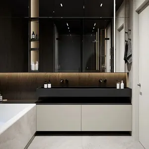 Ensemble de vanité de salle de bain en noyer européen haut de gamme avec tiroirs et miroir
