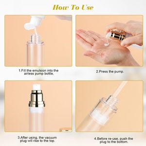 15-50ml Skincare Cream Lotion Gold Silver Transparent Airless Piston-Push Emulsion Pump <b>Plastic</b> <b>Bottles</b> <b>Empty</b> Skin Care Serum - Product Image 5