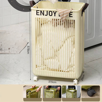 Grand panier à linge pliable et réutilisable avec poignées en cuir et roulettes pivotantes, idéal pour le rangement dans la salle de bain