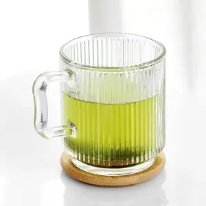 Taza de vidrio a rayas Vintage de 350ml, taza de café resistente al calor, vaso para beber para jugo, leche, té de flores