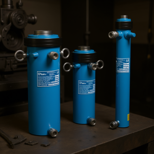 Vérifiez les vérins hydrauliques à double action bleus, vérins hydrauliques industriels pour applications lourdes. - Product Image 3