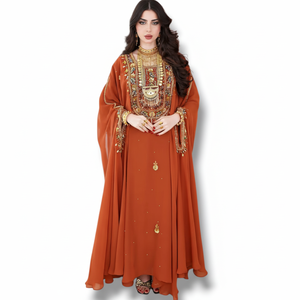 Wholesale Luxury 2-Piece Set Muslim Women Modest Simple Solid Chiffon Beaded Robe Floor-Length A-Line Built-in Bra Party Wedding - Product Image 1