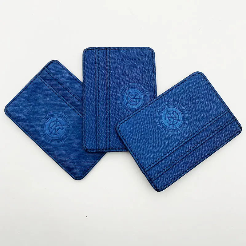 Gepersonaliseerde Emboss Logo Hoge Kwaliteit Blauw Saffiano Lederen Visitekaarthouder Case