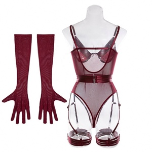 Ensemble de lingerie sexy transparente avec gants et jarretière 3 pièces pour femme, approvisionnement ODM, décoré de trous - Product Image 6