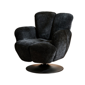 Sillón giratorio de diseño moderno, tapizado en terciopelo negro, con relleno de espuma, para sala de estar o balcón. - Product Image 1
