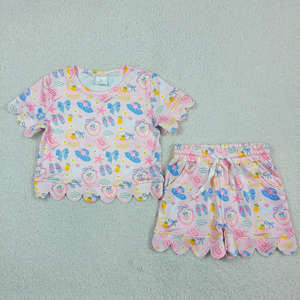 Summer New Casual Kids Girls <b>Clothes</b> Set Green Sleeveless Tank Top and Skort Pink Trim 2-piece Outfit with Bow - Product Image 4