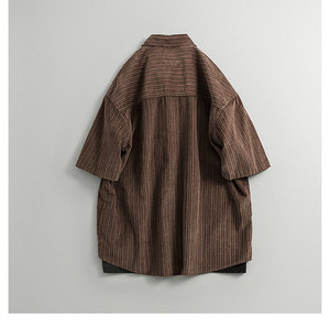 Chemise surdimensionnée rayée de style <span class=keywords><strong>japonais</strong></span> pour hommes, manches courtes, décontractée, avec boutons en corne, haut de travail d'été - Product Image 5