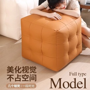 Square Leather <b>Stool</b> Tufted Design Living Room <b>Bedroom</b> Footrest Ottoman Home Decor - Product Image 2