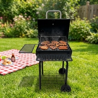 Barbecue au charbon de bois NL Premium avec revêtement en poudre de fer, table latérale et roues, pour usage extérieur en jardin et fêtes, personnalisable