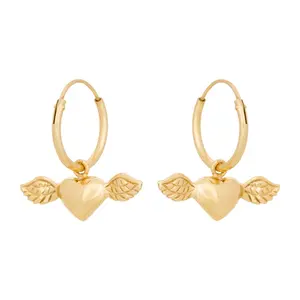 Hoop Earring 925 Silver Heart Jewelry 925 Silver Gold Plated Wing Love Hoops Customized Earrings