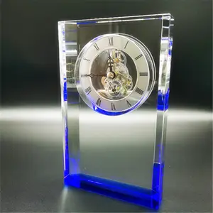 Neue beliebte Trophäe Kristall individualisierte Glas-Kristalluhr Kristall-Gedenk-Wanduhr