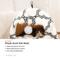 Nouveau Lit Tanière pour Chat en Peluche Longue, Nid Fermé pour Petits Chats et Chiens avec Pompon Suspendu et Poignée en Boucle, Rembourré, Vente en Gros OEM/ODM