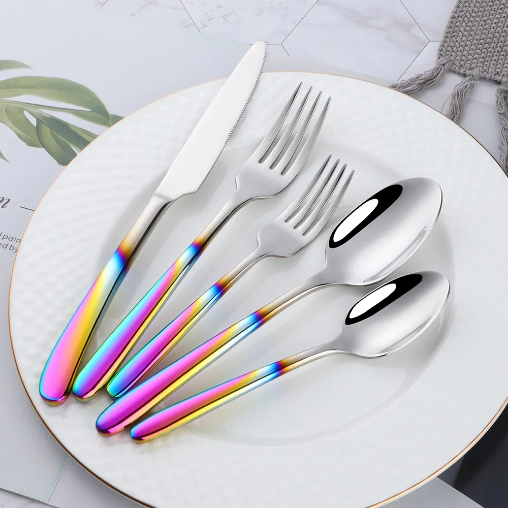 Golden head white paint style flatware dinner sets table meat stainless steel tableware cutlery set