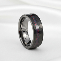 Bague en tungstène martelé noir mat de 8 mm avec incrustation d'opale de feu, bijoux fantaisie, bague de fiançailles de haute qualité pour homme, cadeaux d'anniversaire