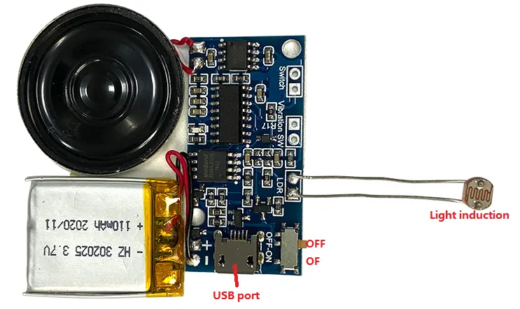 Sensore attivato dalla luce di alta qualità del suono modulo audio PCB registrabile MP3 Chip musicale scaricabile USB per regalo di biglietti di auguri