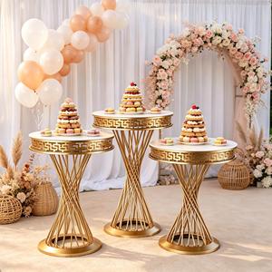 Supports à gâteaux de luxe en promotion, décoration de table de desserts pour mariages, hôtels et fêtes, présentoir à fleurs doré démontable, décoration événementielle - Product Image 2