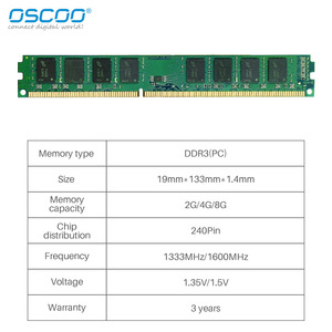 OscOO DDR3 1600MHz 8GB หน่วยความจำเดสก์ท็อป 1.5V DIMM โมดูลหน่วยความจำ - Product Image 3