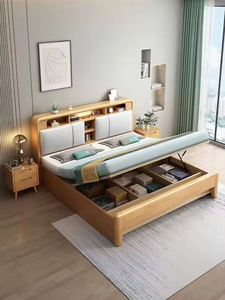 Modern <b>Single</b> Size Solid Rubber Wood Soft <b>Bed</b> Platform Multi-Functional <b>Storage</b> Adjustable Height Eco-Friendly Space DE-0208 Pre - Product Image 3