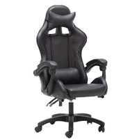Chaise de jeu avec logo personnalisé, entièrement noire, style course, chaise de bureau pivotante en cuir synthétique, chaise avec repose-pieds