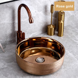Современная простая керамическая раковина из розового золота ручной работы с фарфоровым камнем раковина для дома и отеля с одним отверстием для установки на смеситель для ванной комнаты - Product Image 1