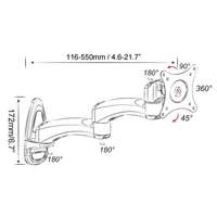 Support mural pour moniteur en aluminium à 360 degrés pour écrans de 32 pouces avec inclinaison à 90 degrés - En stock
